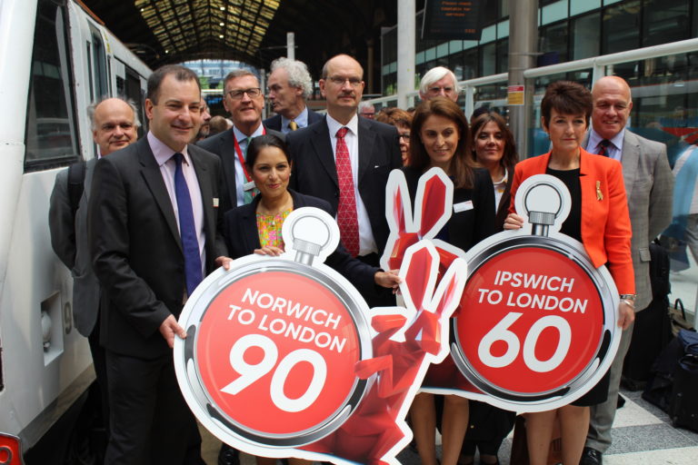 Norwich in 90 service is welcomed at Liverpool Street