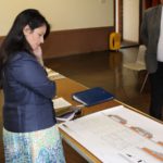 Priti studies the plans for the proposed new Tolleshunt D’arcy Village Hall