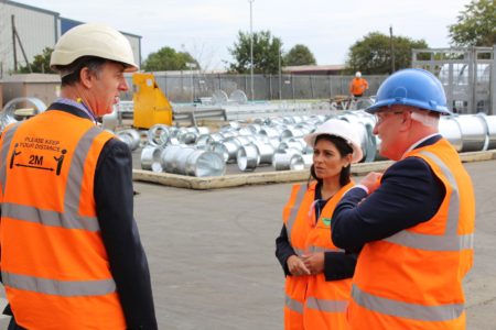 Priti Patel MP with General Manager, David Knight (left) and Steve Milnes Regional Director during her tour at South East Galvanizers.