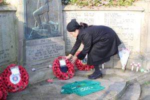 Priti Patel, the MP for Witham, laying a wreath at the War Memorial