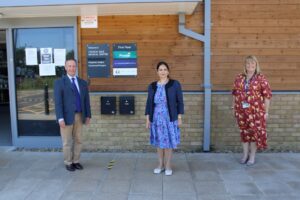 Priti Patel MP (centre) with Derrick Louis, Chairman of Provide and Sarah Barnes, Director of Operations after the MP’s tour of the Crouch Vale Medical Centre in South Woodham Ferrers.