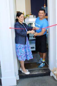 Prit Patel opening Café Bijou in Coggeshall – July 2021