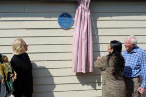 Priti Patel MP unveils the Blue Plaque commemorating the life of Joy Laurey.